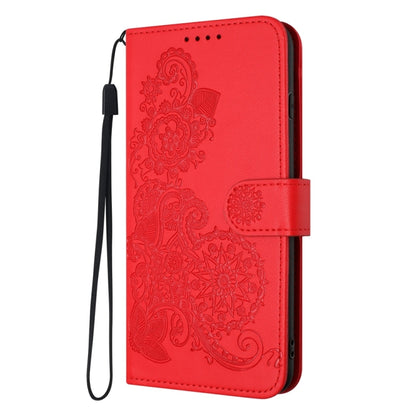 For Samsung Galaxy S25 5G Datura Flower Embossed Flip Leather Phone Case(Red) - Galaxy S25 5G Cases by buy2fix | Online Shopping UK | buy2fix