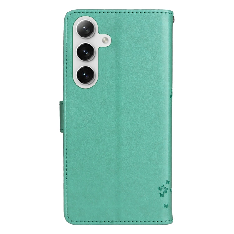 For Samsung Galaxy S25 / S24 5G Tree & Cat Embossed Pattern Flip Leather Phone Case(Green) - Galaxy S25 5G Cases by buy2fix | Online Shopping UK | buy2fix