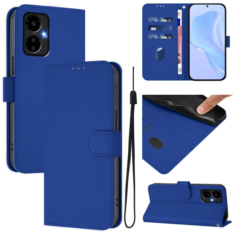 For Boost MobIle Celero 5G 2024 / 3 5G Skin Feel Solid Color Leather Phone Case with Lanyard(Dark Blue) - More Brand by buy2fix | Online Shopping UK | buy2fix