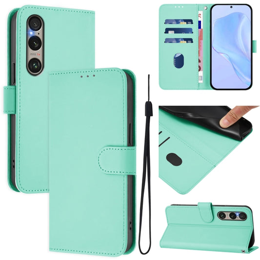 For Sony Xperia 1 VI 2024 Skin Feel Solid Color Leather Phone Case with Lanyard(Mint Green) - Sony Cases by buy2fix | Online Shopping UK | buy2fix