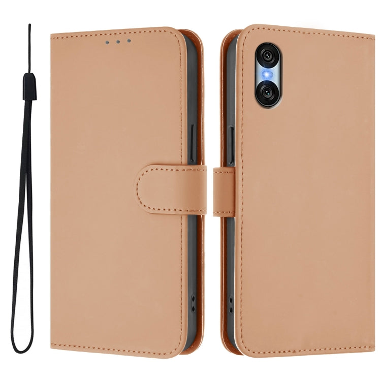 For Sony Xperia 10 VI 2024 Skin Feel Solid Color Leather Phone Case with Lanyard(Nude) - Sony Cases by buy2fix | Online Shopping UK | buy2fix