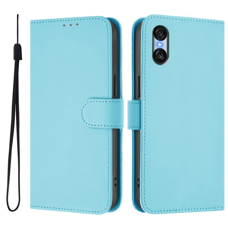 For Sony Xperia 10 VI 2024 Skin Feel Solid Color Leather Phone Case with Lanyard(Sky Blue) - Sony Cases by buy2fix | Online Shopping UK | buy2fix