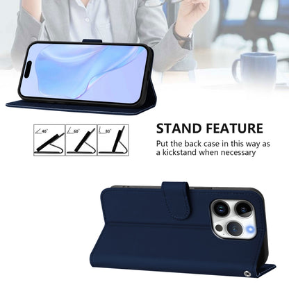 For iPhone 16 Pro Skin Feel Solid Color Leather Phone Case with Lanyard(Navy Blue) - iPhone 16 Pro Cases by buy2fix | Online Shopping UK | buy2fix