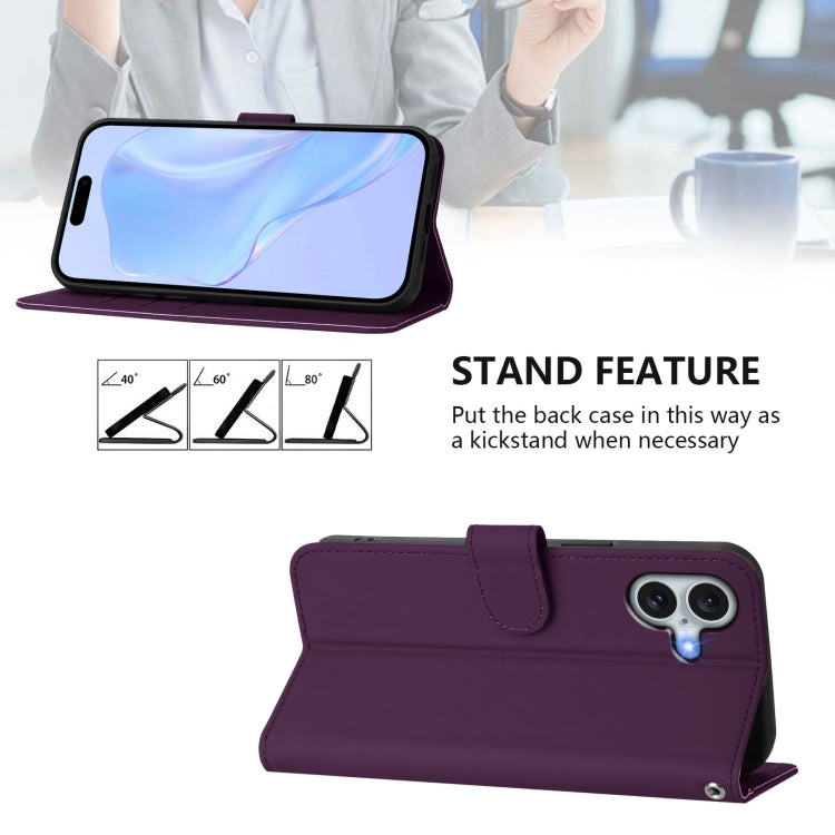 For iPhone 16 Plus Skin Feel Solid Color Leather Phone Case with Lanyard(Violet) - iPhone 16 Plus Cases by buy2fix | Online Shopping UK | buy2fix