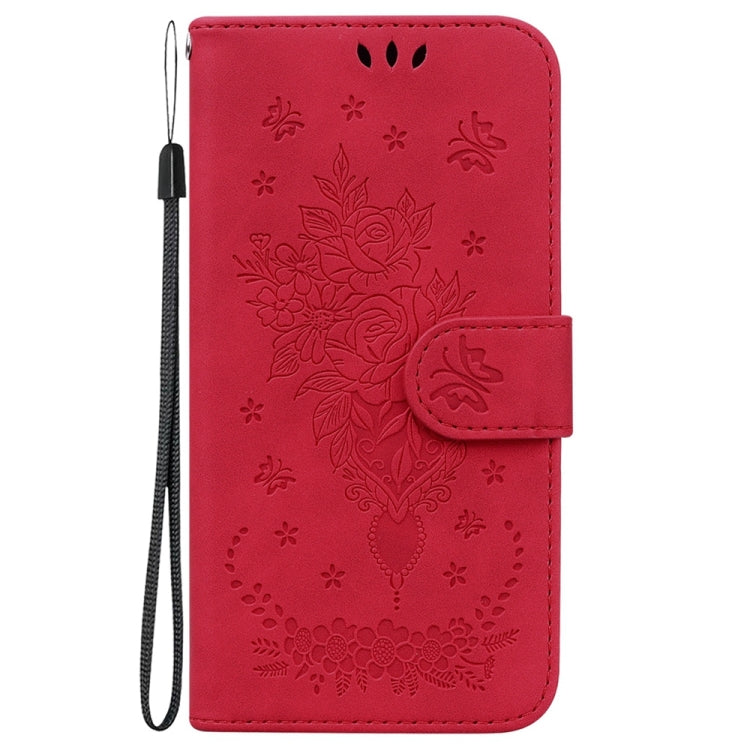 For Samsung Galaxy S25 5G Butterfly Rose Embossed Leather Phone Case(Red) - Galaxy S25 5G Cases by buy2fix | Online Shopping UK | buy2fix