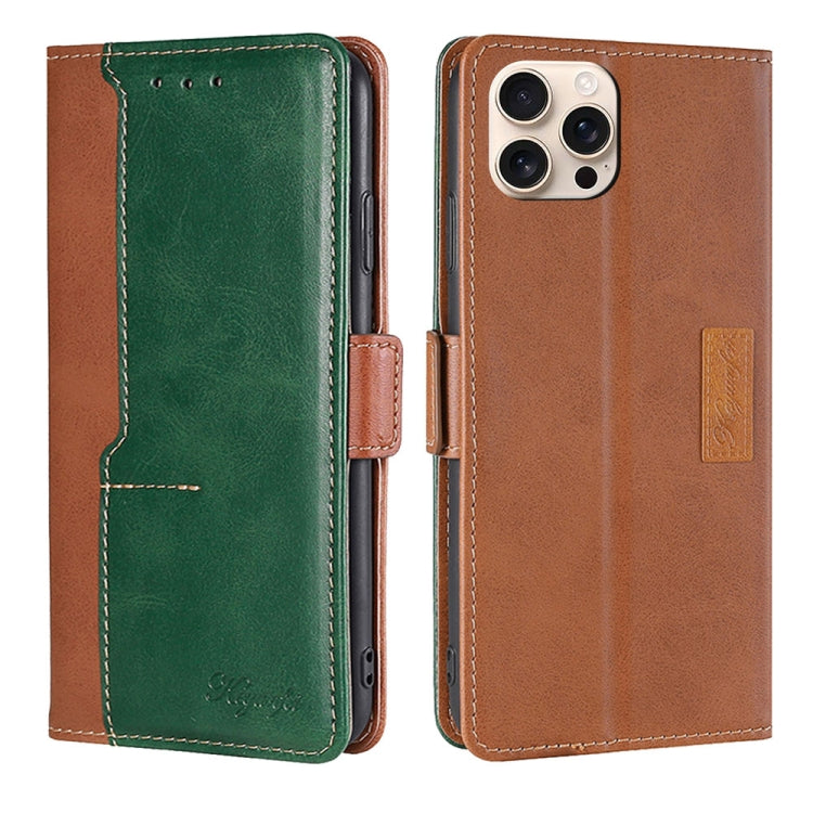 For iPhone 16 Pro Max Contrast Color Side Buckle Leather Phone Case(Light Brown + Green) - iPhone 16 Pro Max Cases by buy2fix | Online Shopping UK | buy2fix