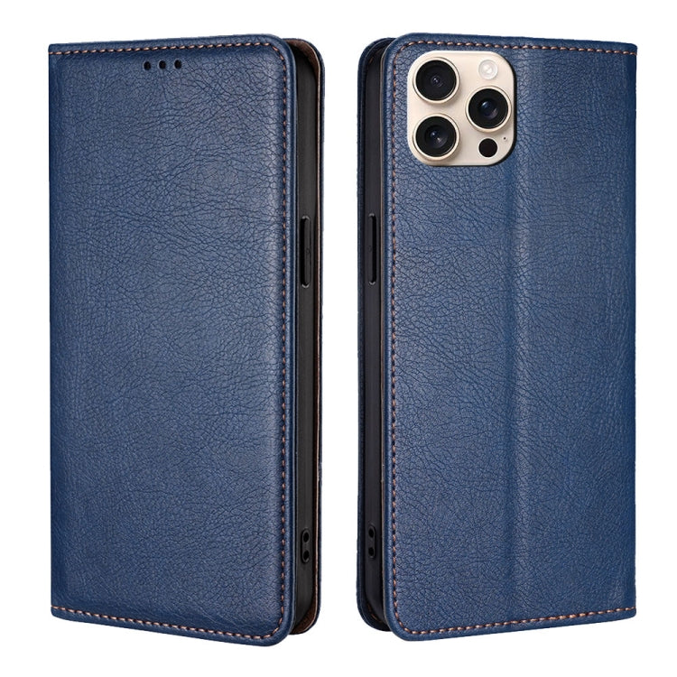 For iPhone 16 Pro Max Gloss Oil Solid Color Magnetic Leather Phone Case(Blue) - iPhone 16 Pro Max Cases by buy2fix | Online Shopping UK | buy2fix