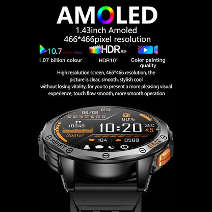 LEMFO K67 1.43 inch AMOLED Screen GPS Sports Smart Watch, Support Bluetooth Call / Health Monitoring(Silver Orange) - Smart Watches by LEMFO | Online Shopping UK | buy2fix