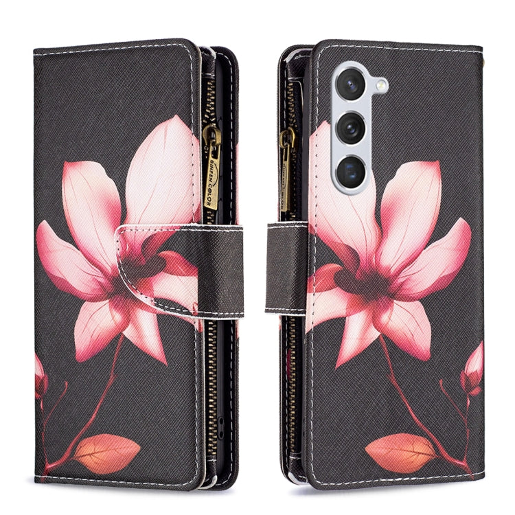 For Samsung Galaxy S25 5G Colored Drawing Pattern Zipper Leather Phone Case(Lotus) - Galaxy S25 5G Cases by buy2fix | Online Shopping UK | buy2fix