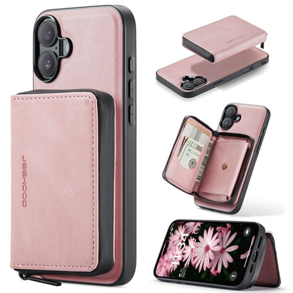 For iPhone 16 JEEHOOD J02 Magnetic Zipper Horizontal Flip Leather Phone Case(Pink) - iPhone 16 Cases by JEEHOOD | Online Shopping UK | buy2fix