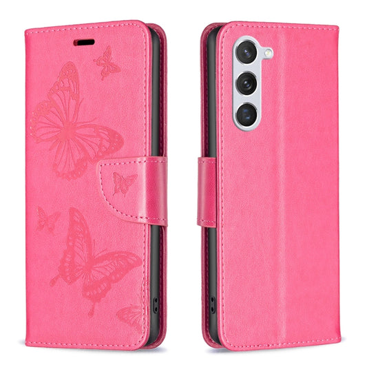 For Samsung Galaxy S25 5G Embossing Two Butterflies Pattern Leather Phone Case(Rose Red) - Galaxy S25 5G Cases by buy2fix | Online Shopping UK | buy2fix