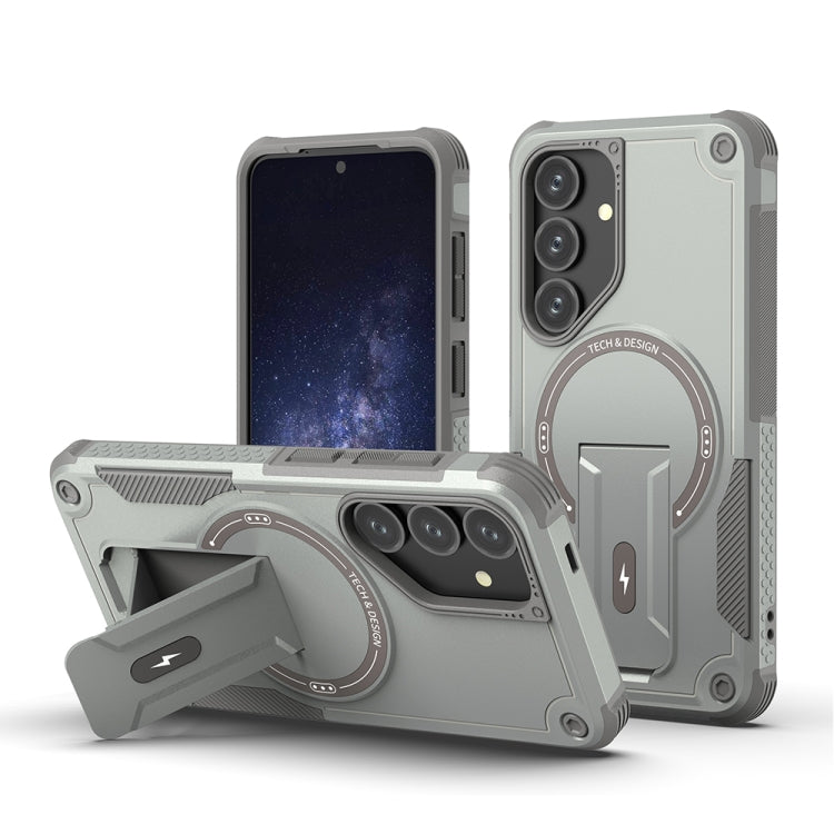 For Samsung Galaxy S24+ 5G / S25+ 5G Armor MagSafe Holder PC Hybrid TPU Phone Case(Grey) - Galaxy S25+ 5G Cases by buy2fix | Online Shopping UK | buy2fix