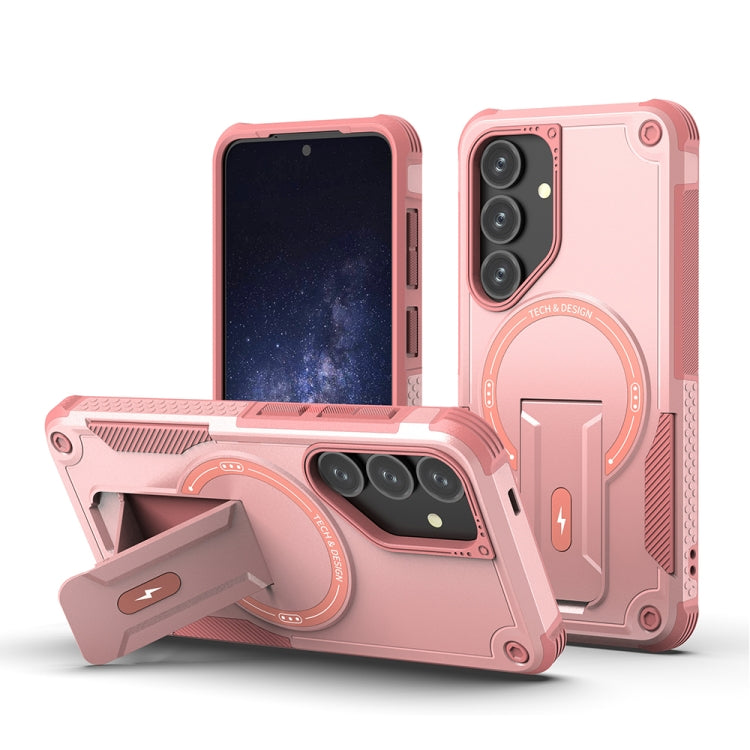 For Samsung Galaxy S24+ 5G / S25+ 5G Armor MagSafe Holder PC Hybrid TPU Phone Case(Pink) - Galaxy S25+ 5G Cases by buy2fix | Online Shopping UK | buy2fix