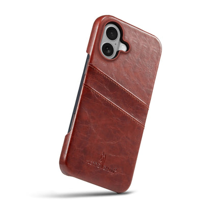 For iPhone 16 Plus Fierre Shann Retro Oil Wax Texture Card Slots PU Leather Phone Case(Brown) - iPhone 16 Plus Cases by FIERRE SHANN | Online Shopping UK | buy2fix