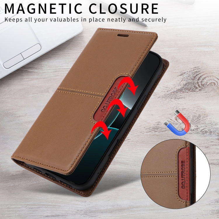 For iPhone 16 Plus GQUTROBE G01 RFID Anti-theft Leather Phone Case(Brown) - iPhone 16 Plus Cases by GQUTROBE | Online Shopping UK | buy2fix