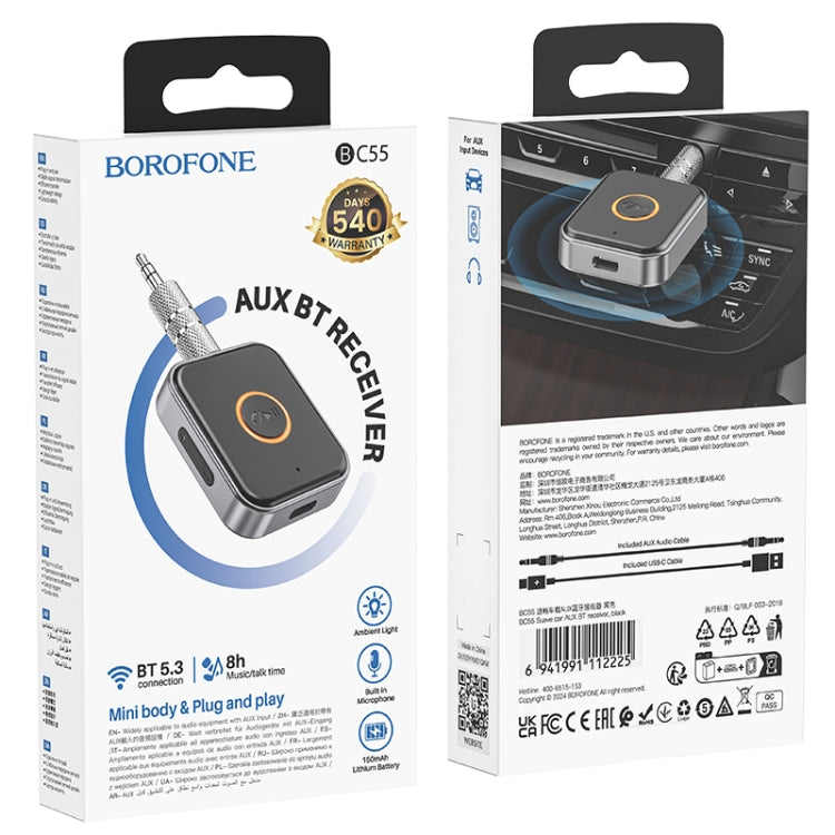 Borofone BC55 Suave Car AUX Bluetooth Receiver(Black) - Bluetooth Adapters by Borofone | Online Shopping UK | buy2fix