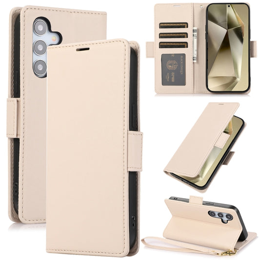 For Samsung Galaxy S25+ / S24+ 5G Side Buckle RFID Anti-theft Leather Phone Case(Apricot) - Galaxy S25+ 5G Cases by buy2fix | Online Shopping UK | buy2fix