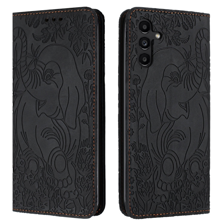 For Samsung Galaxy S25 5G Retro Elephant Embossed Leather Phone Case(Black) - Galaxy S25 5G Cases by buy2fix | Online Shopping UK | buy2fix