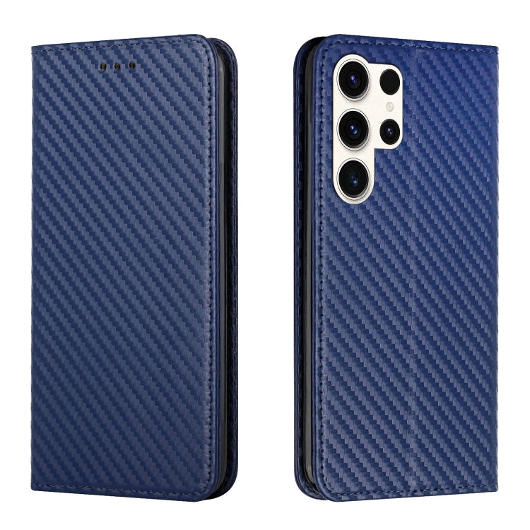 For Samsung Galaxy S25 Ultra 5G Carbon Fiber Texture Magnetic Flip Leather Phone Case(Blue) - Galaxy S25 Ultra 5G Cases by buy2fix | Online Shopping UK | buy2fix