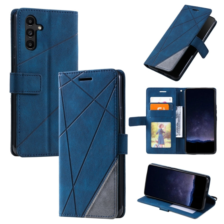 For Samsung Galaxy S25+ 5G Skin Feel Splicing Leather Phone Case(Blue) - Galaxy S25+ 5G Cases by buy2fix | Online Shopping UK | buy2fix