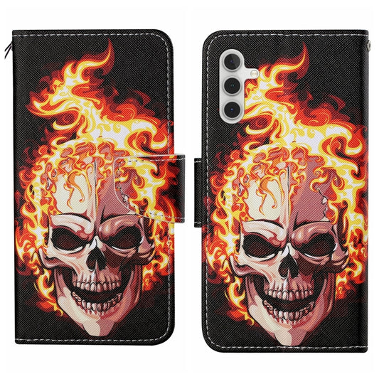 For Samsung Galaxy S25 5G Colored Drawing Pattern Leather Phone Case(Flame Skull) - Galaxy S25 5G Cases by buy2fix | Online Shopping UK | buy2fix