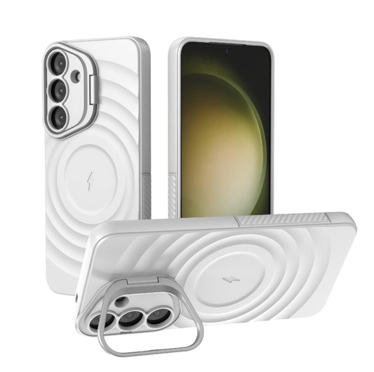 For Samsung Galaxy S25+ 5G Lens Frame Bracket Corrugated MagSafe Phone Case(White) - Galaxy S25+ 5G Cases by buy2fix | Online Shopping UK | buy2fix