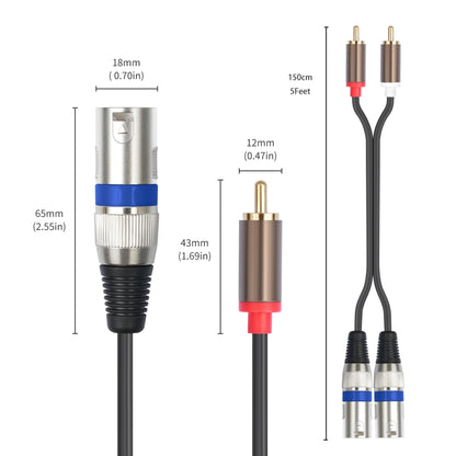 2 RCA Male to 2 XLR 3pin Male Audio Cable, Length:1.5m(Black Silver) - RCA Cable by buy2fix | Online Shopping UK | buy2fix