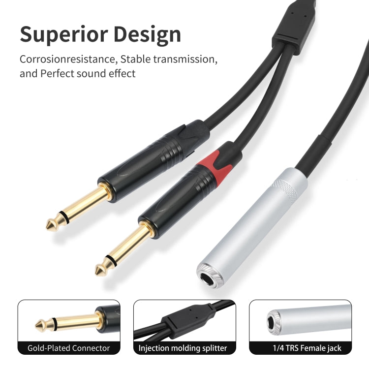 6.35mm 1/4 TRS Stereo Female to Dual Male Y-type Audio Cable, Length:50cm - Microphone Audio Cable & Connector by buy2fix | Online Shopping UK | buy2fix