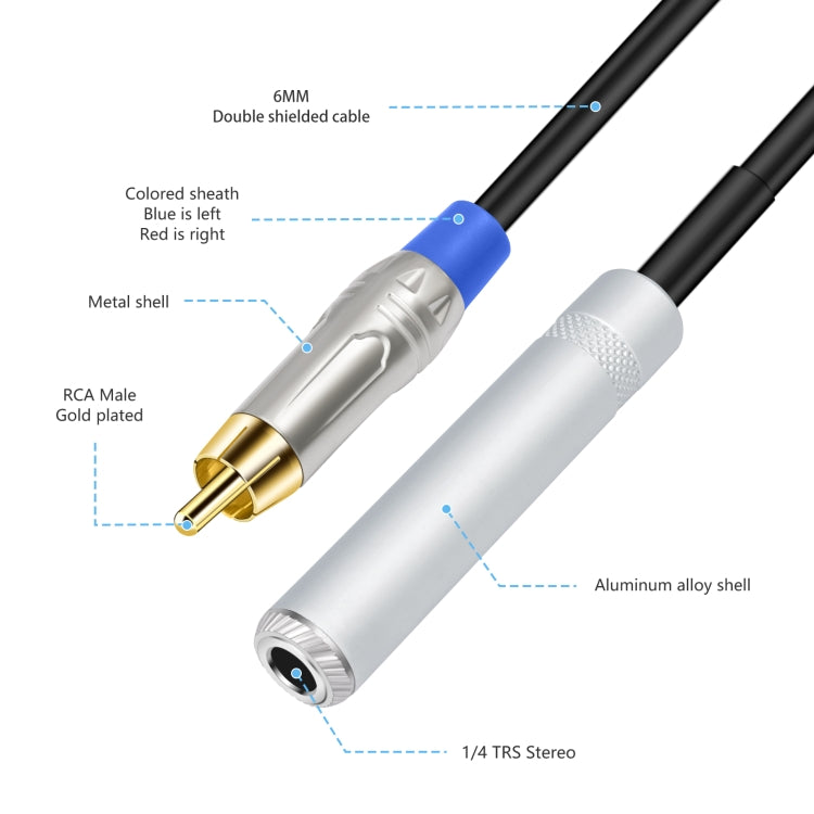 6.35mm 1/4 TRS Stereo Female to Dual RCA Male Y-type Audio Cable, Length:50cm - Microphone Audio Cable & Connector by buy2fix | Online Shopping UK | buy2fix