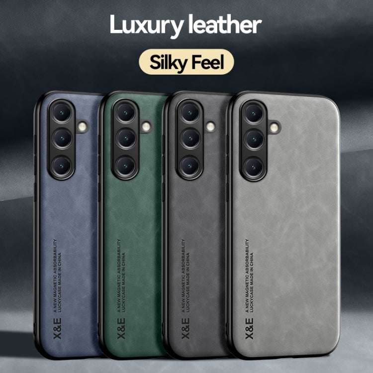 For Samsung Galaxy S25 5G Skin Feel Magnetic Leather Back Phone Case(Dark Grey) - Galaxy S25 5G Cases by buy2fix | Online Shopping UK | buy2fix