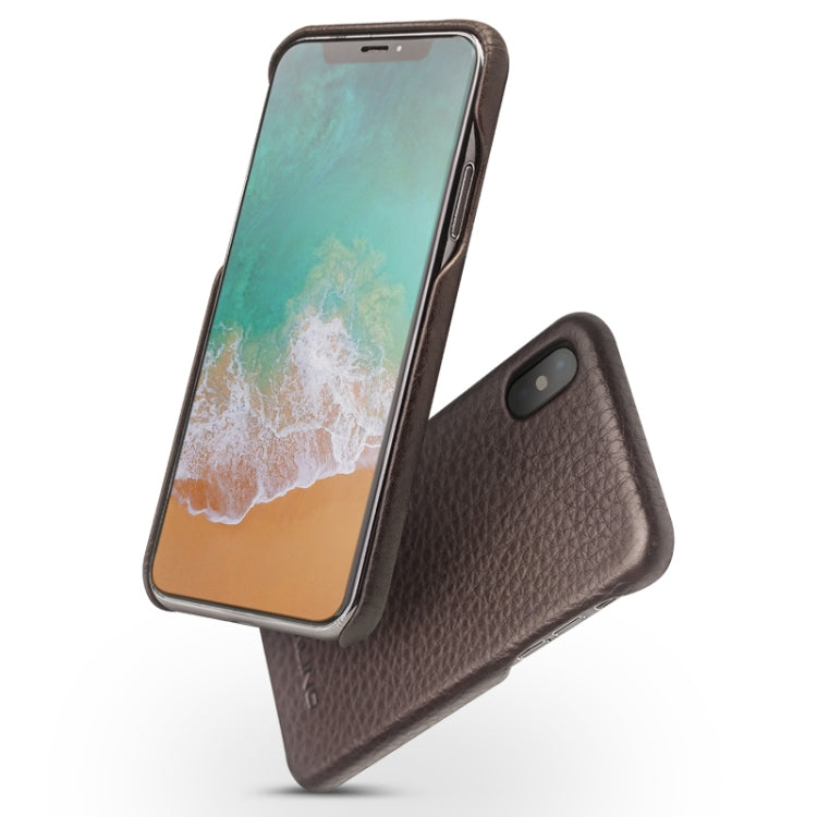 For iPhone X / XS QIALINO Natural Texture Cowhide Leather Protective Case(Dark Brown) - More iPhone Cases by QIALINO | Online Shopping UK | buy2fix