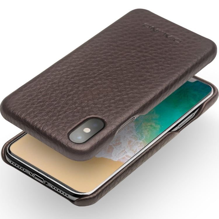 For iPhone X / XS QIALINO Natural Texture Cowhide Leather Protective Case(Dark Brown) - More iPhone Cases by QIALINO | Online Shopping UK | buy2fix