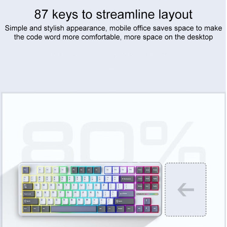 AULA F87 87 Keys Wired/2.4G/Bluetooth Three Model Customized RGB Mechanical Keyboard(White Grey Blue) - Wireless Keyboard by AULA | Online Shopping UK | buy2fix