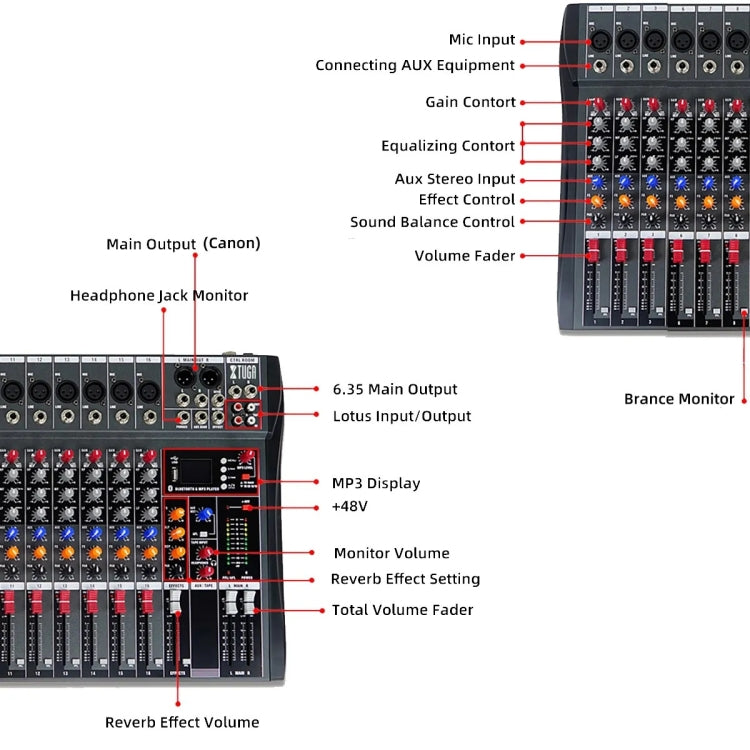 XTUGA CT60X 6-Channels Audio Mixer DJ Mixing Console with 48V Power Supply(EU Plug) - Live Sound Effects Processors by XTUGA | Online Shopping UK | buy2fix