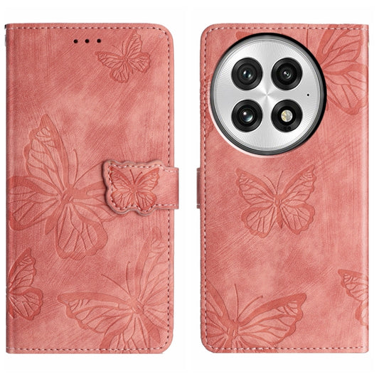 For OnePlus 13 Skin-feel Embossed Butterfly Leather Phone Case(Pink) - OnePlus Cases by buy2fix | Online Shopping UK | buy2fix