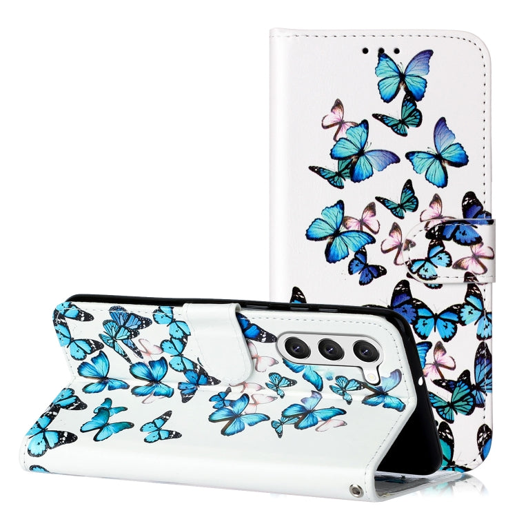 For Samsung Galaxy S25 5G Colored Drawing Marble Pattern Leather Phone Case(Little Blue Butterflies) - Galaxy S25 5G Cases by buy2fix | Online Shopping UK | buy2fix