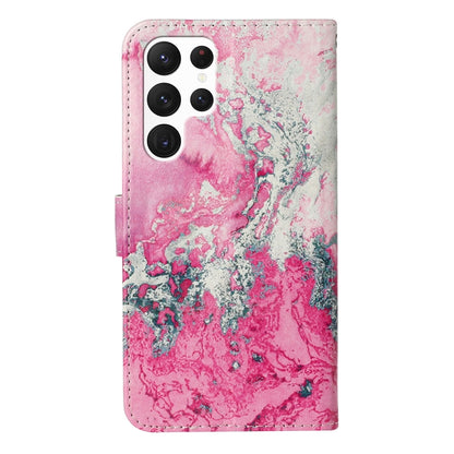 For Samsung Galaxy S25 Ultra 5G Colored Drawing Marble Pattern Leather Phone Case(Pink Seawater) - Galaxy S25 Ultra 5G Cases by buy2fix | Online Shopping UK | buy2fix