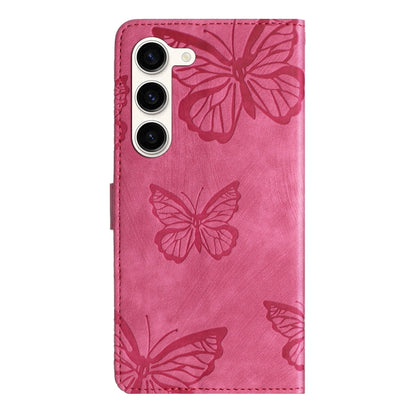 For Samsung Galaxy S25 5G Skin-feel Embossed Butterfly Leather Phone Case(Rose Red) - Galaxy S25 5G Cases by buy2fix | Online Shopping UK | buy2fix