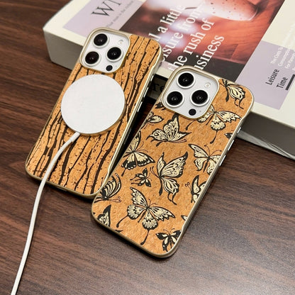 For iPhone 16 Plus Denior A18 WoodenPaint MagSafe Phone Case(Butterflies) - iPhone 16 Plus Cases by Denior | Online Shopping UK | buy2fix