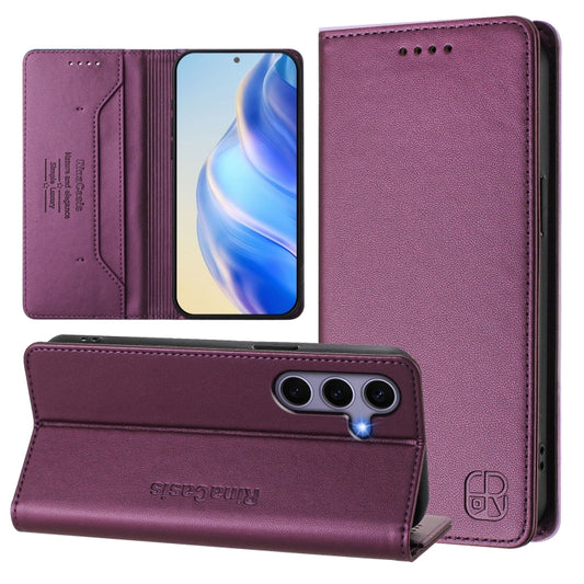 For Samsung Galaxy S24+ / S25+ 5G RC01 Dual-Folded Magnetic Suction RFID Leather Phone Case(Violet) - Galaxy S25+ 5G Cases by buy2fix | Online Shopping UK | buy2fix