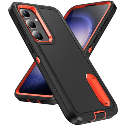 For Samsung Galaxy S24+ / S25+ 5G Rugged PC Hybrid Silicone Phone Case with Holder(Black+Orange) - Galaxy S25+ 5G Cases by buy2fix | Online Shopping UK | buy2fix