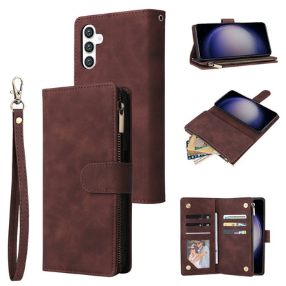 For Samsung Galaxy S25 5G Multifunctional Frosted Zipper Wallet Leather Phone Case(Coffee) - Galaxy S25 5G Cases by buy2fix | Online Shopping UK | buy2fix