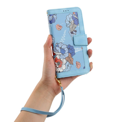 For Samsung Galaxy S25 Ultra 5G Floral Pattern Leather Phone Case with Lanyard(Light Blue) - Galaxy S25 Ultra 5G Cases by buy2fix | Online Shopping UK | buy2fix