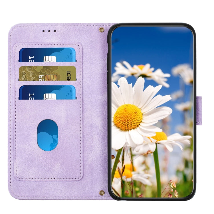 For Samsung Galaxy S25 5G Floral Pattern Leather Phone Case with Lanyard(Light Purple) - Galaxy S25 5G Cases by buy2fix | Online Shopping UK | buy2fix