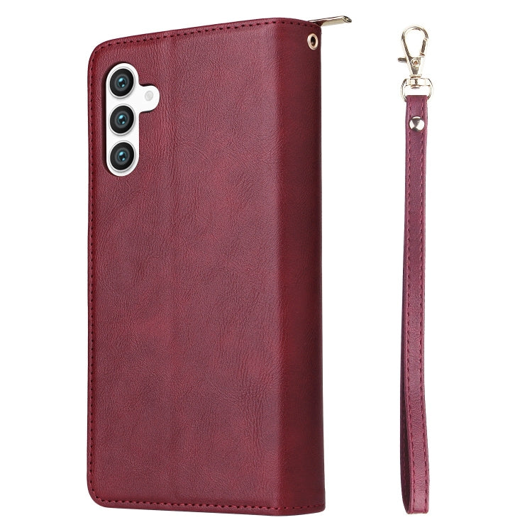 For Samsung Galaxy S25 5G 9-Card Slots Zipper Wallet Bag Leather Phone Case(Wine Red) - Galaxy S25 5G Cases by buy2fix | Online Shopping UK | buy2fix