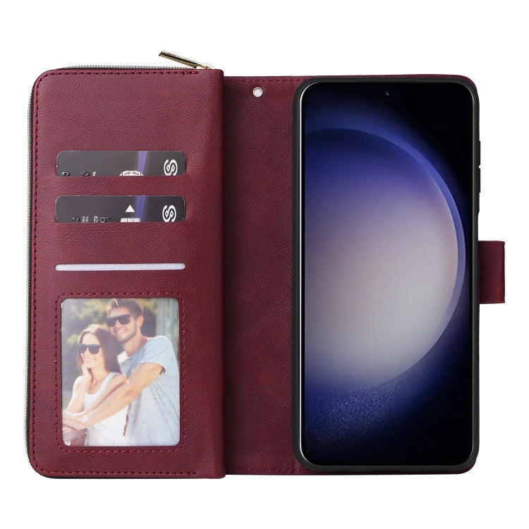 For Samsung Galaxy S25 5G 9-Card Slots Zipper Wallet Bag Leather Phone Case(Wine Red) - Galaxy S25 5G Cases by buy2fix | Online Shopping UK | buy2fix