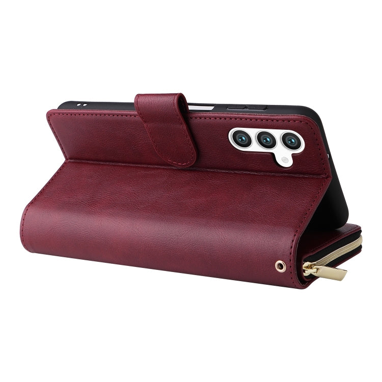 For Samsung Galaxy S25 5G 9-Card Slots Zipper Wallet Bag Leather Phone Case(Wine Red) - Galaxy S25 5G Cases by buy2fix | Online Shopping UK | buy2fix