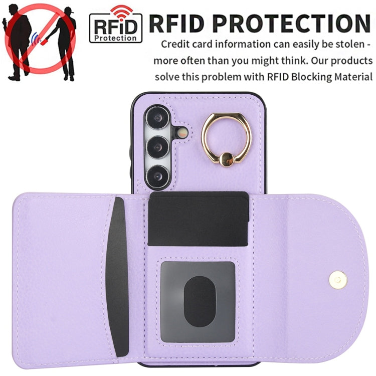 For Samsung Galaxy S25 5G Ring Holder Card Bag Skin Feel Phone Case(Purple) - Galaxy S25 5G Cases by buy2fix | Online Shopping UK | buy2fix