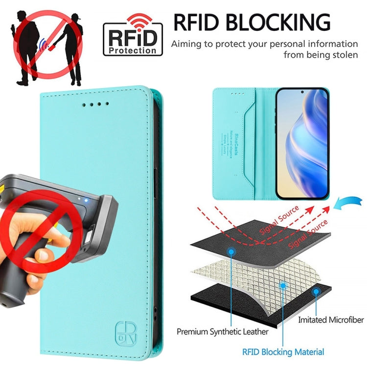 For OnePlus 12 Global RC01 Dual-Folded Magnetic Suction RFID Leather Phone Case(Mint Green) - OnePlus Cases by buy2fix | Online Shopping UK | buy2fix