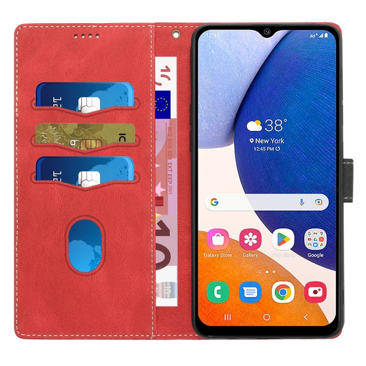 For Samsung Galaxy S25 5G Grid Stitching Leather Phone Case with Lanyard(Red) - Galaxy S25 5G Cases by buy2fix | Online Shopping UK | buy2fix